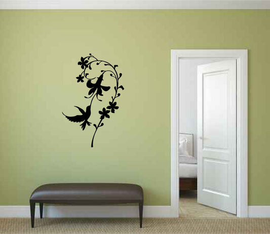 Hummingbird and Flowers Vinyl Wall Decal