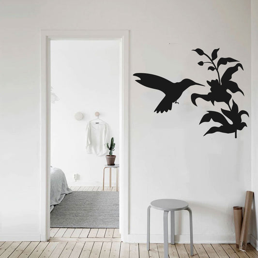 Hummingbird and Flower Vinyl Wall Decal