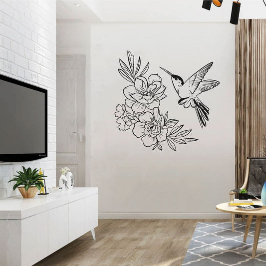 Hummingbird and Flowers Vinyl Wall Decal