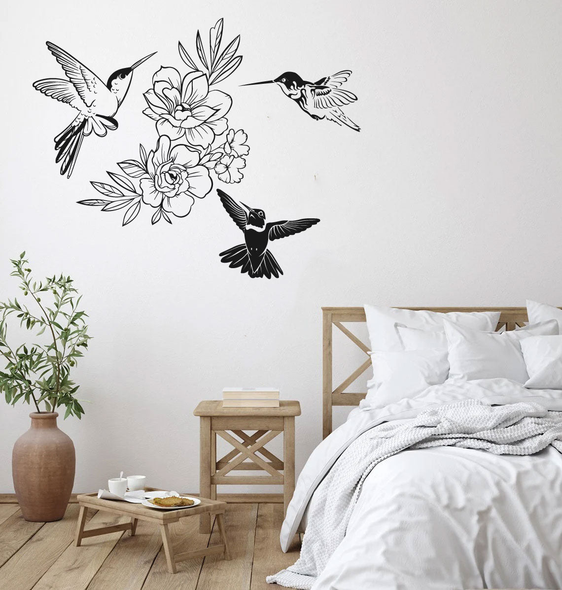 Hummingbird and Flowers Vinyl Wall Decal