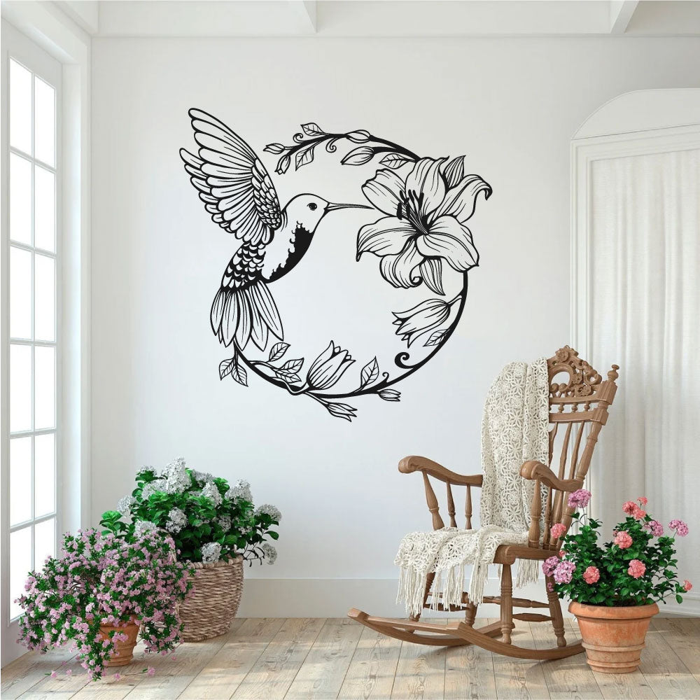 Hummingbird and Flowers Vinyl Wall Decal