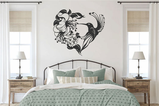 Hummingbird and Flowers Vinyl Wall Decal