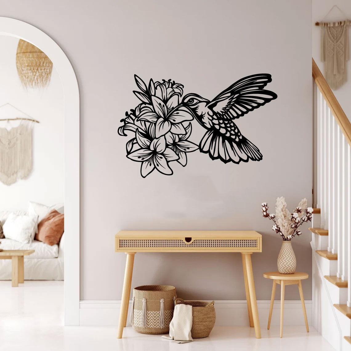 Hummingbird and Tropical Flowers Vinyl Wall Decal