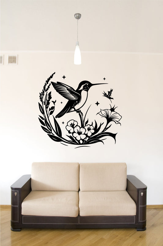 Hummingbird and Tropical Flowers Vinyl Wall Decal