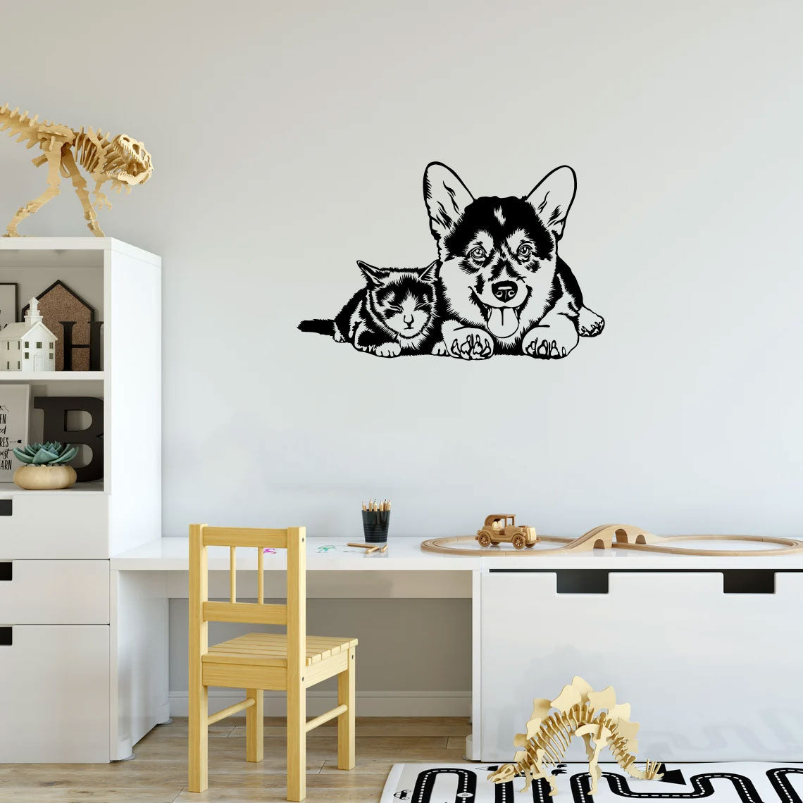 Husky Dog and Cat Vinyl Wall Decal