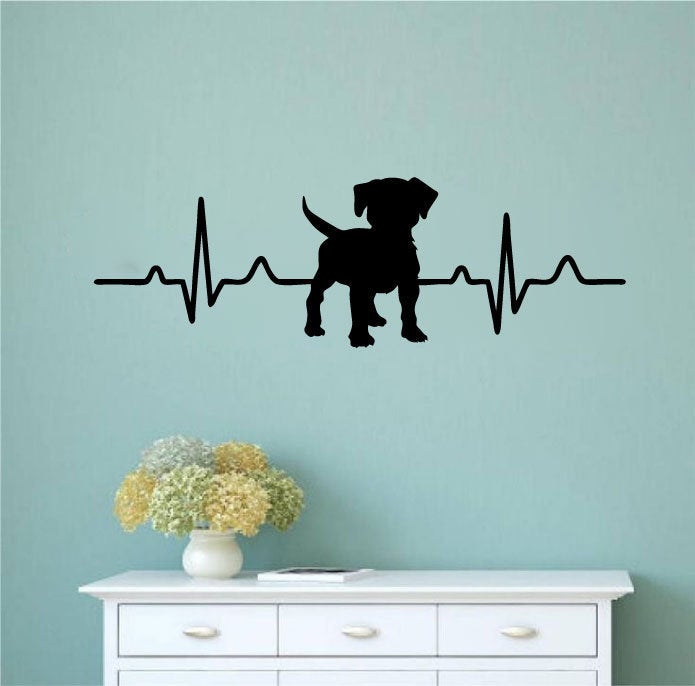 Dog Silhouette Heartbeat with Customizable Breed Vinyl Home Decor Wall Decal 