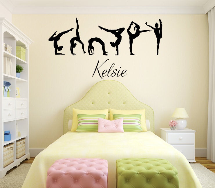 Gymnasts with Custom Monogram Name Vinyl Home Decor Wall Decal