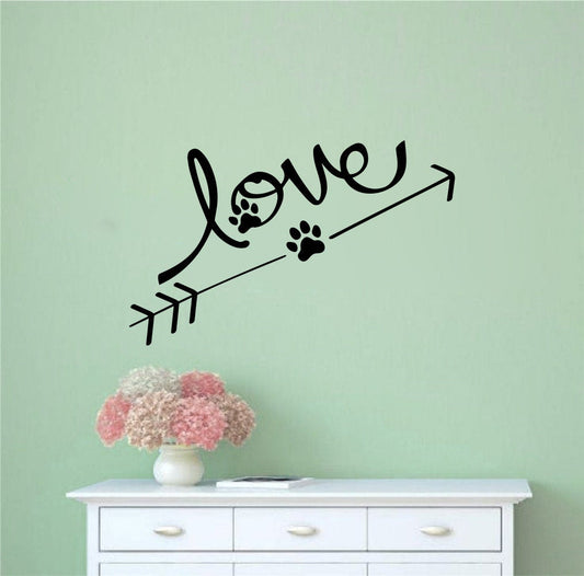 Love Dog Paw Print Arrow Vinyl Home Decor Wall Decal 