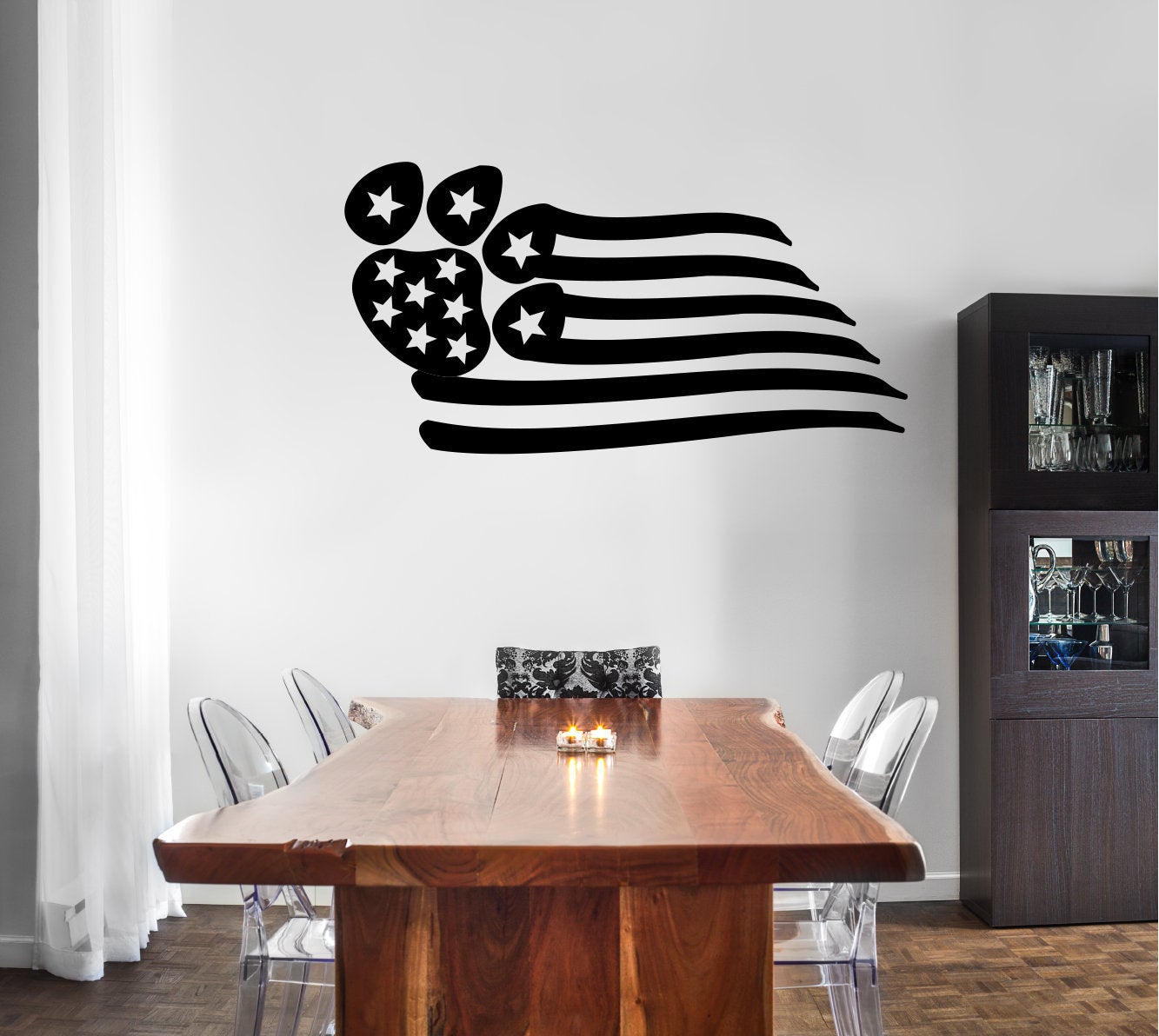 Dog Paw Print American Flag Vinyl Home Decor Wall Decal 