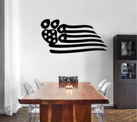 Dog Paw Print American Flag Vinyl Home Decor Wall Decal 