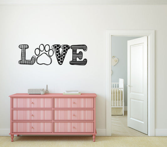 Love Dog Paw Print Vinyl Home Decor Wall Decal 