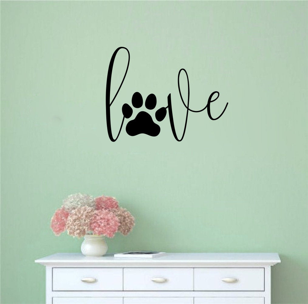 Love Dog Paw Print Vinyl Home Decor Wall Decal 