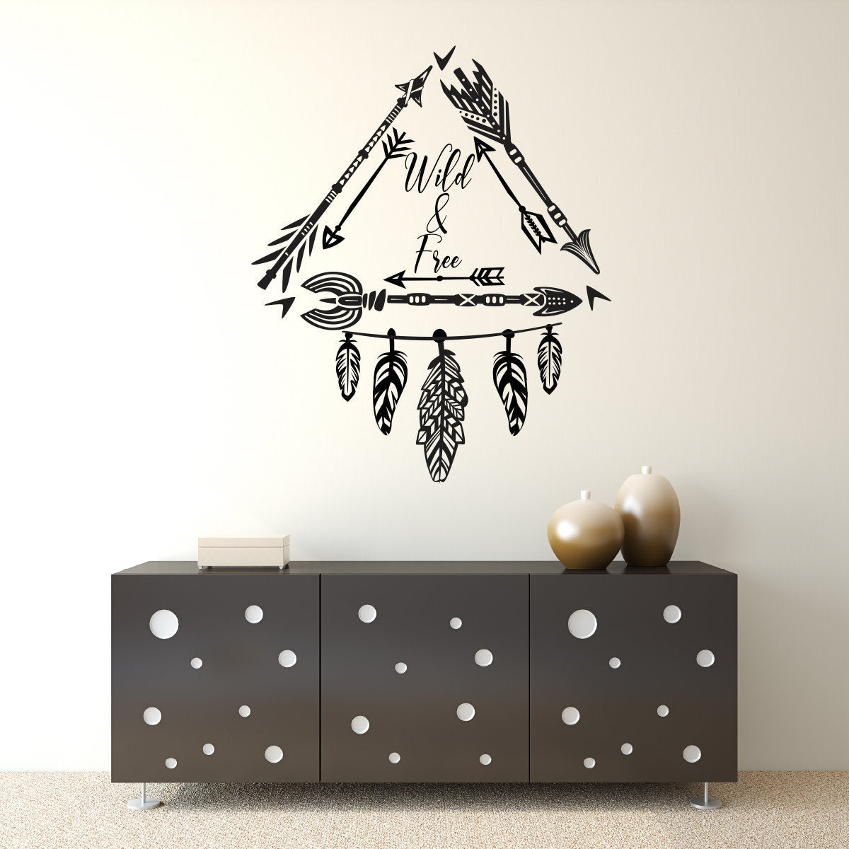 Wild and Free Boho Bohemian Feathers and Arrows Vinyl Home Decor Wall Decal Words 