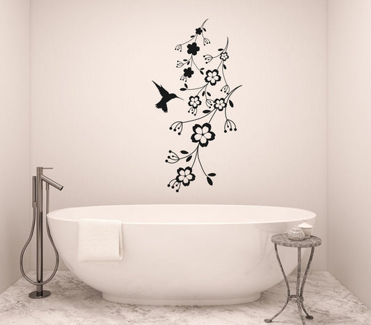 Hummingbird and Flowers Vinyl Home Decor Wall Decal 