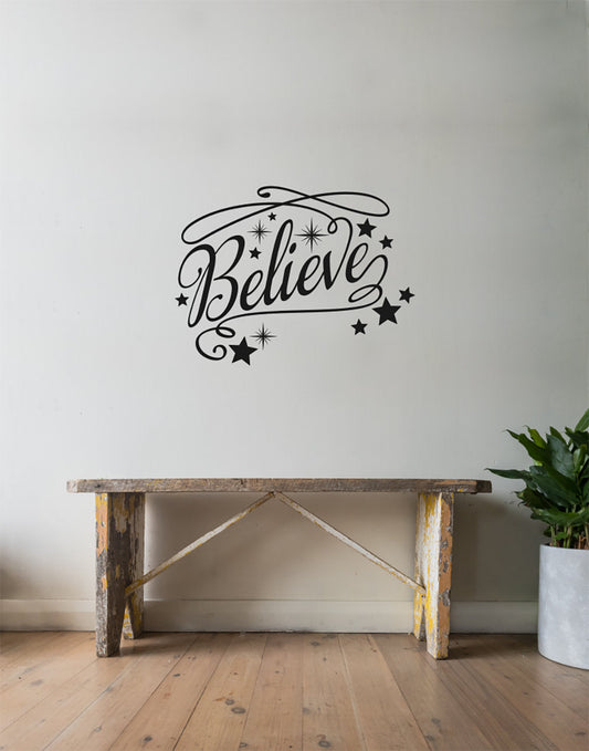 Believe Vinyl Home Decor Wall Decal Words 