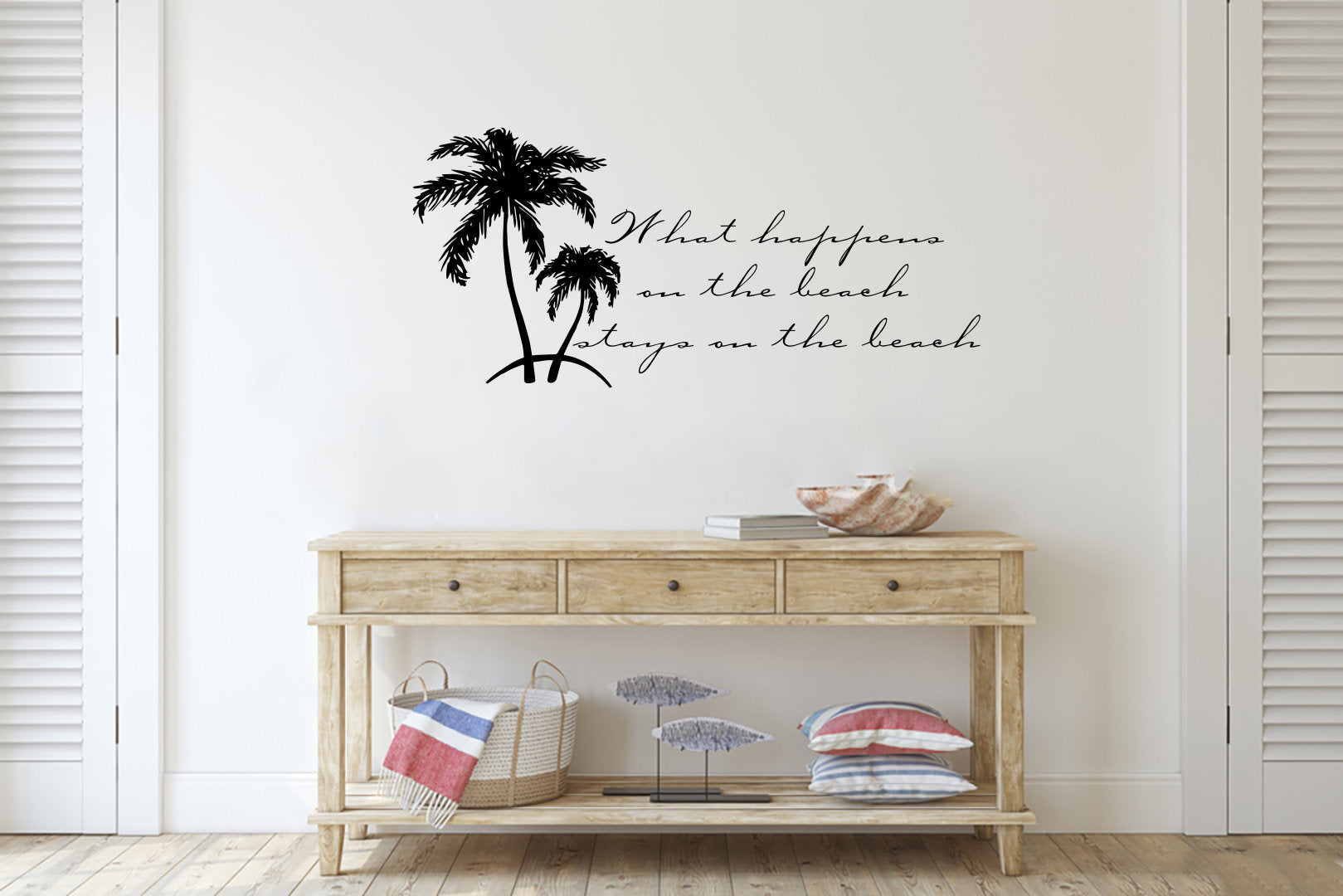 What Happens On The Beach Stays On The Beach Palm Trees Vinyl Home decor Wall Decal 