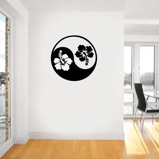 Yin Yang Tropical Hibiscus Flowers Vinyl Home decor Wall Decal 