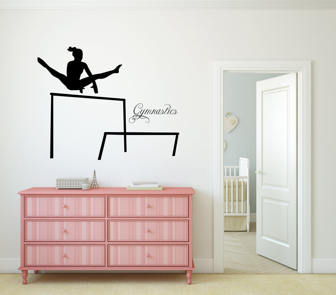 Gymnastics Gymnast Silhouette Uneven Bars Vinyl Home Decor Wall Decal 