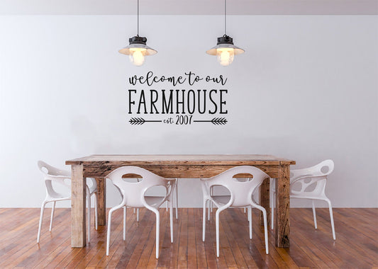 Welcome To Our Farm House with Custom Year Established Vinyl Home Decor Wall Decal Words 