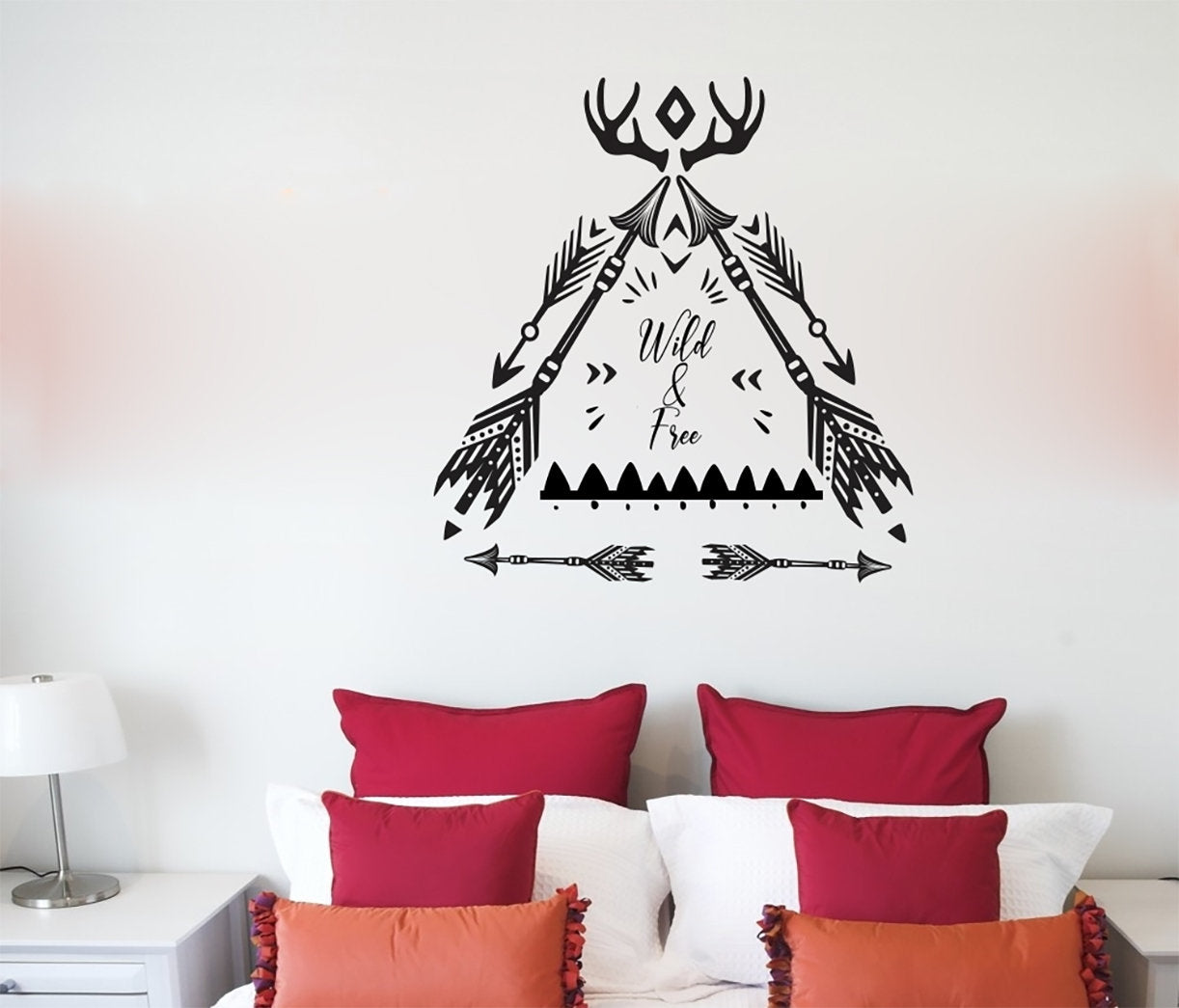 Wild and Free Boho Bohemian Feathers and Arrows Vinyl Home Decor Wall Decal Words 