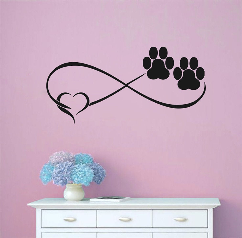 Infinity Heart Dog Paw Prints Sign Symbol Vinyl Home Decor Wall Decal 