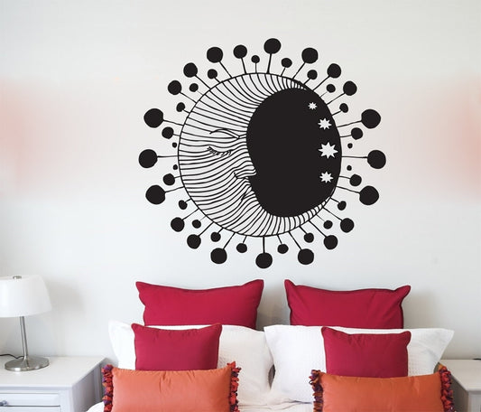 Moon With Stars Celestial Vinyl Home decor Wall Decal 