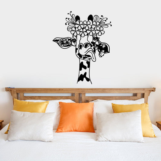 Giraffe Flowers Vinyl Home Decor Wall Decal 