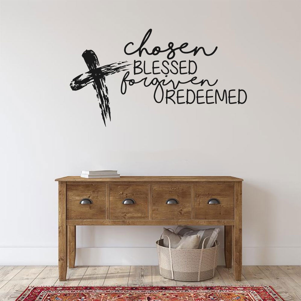 Chosen Blessed Forgiven Redeemed Cross Vinyl Home Decor Wall Decal 