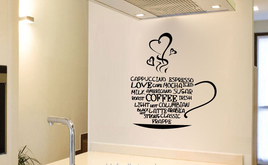 Coffee Cup Words Kitchen Vinyl Home Decor Wall Decal 