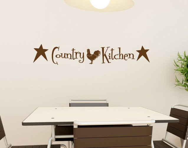 Country Kitchen with Rooster and Stars Vinyl Home Decor Wall Decal Words 