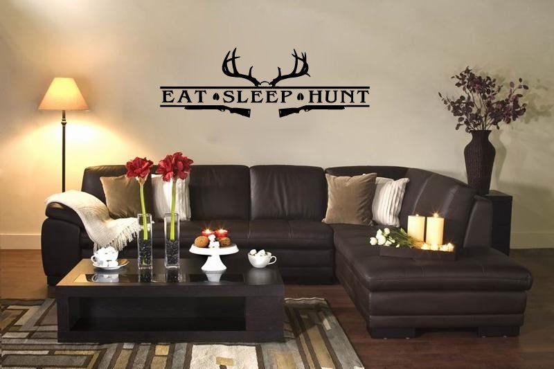 Eat Sleep Hunt with Rifles and Antlers Vinyl Home Decor Wall Decal Words 