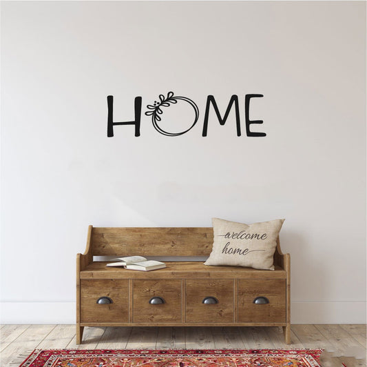 Home with Wreath Vinyl Home Decor Wall Decal Words 