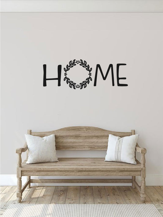 Home with Wreath Vinyl Home Decor Wall Decal Words 