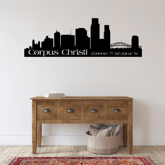 Custom City Skyline with Latitude and Longitude Coordinates Vinyl Home Decor Wall Decal 