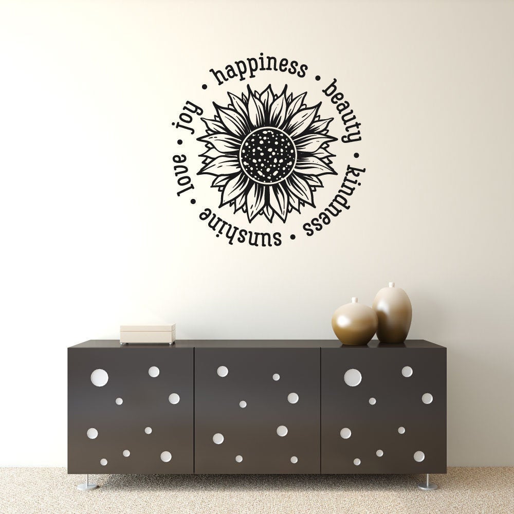 Sunflower Love Joy Happiness Beauty Kindness Sunshine Vinyl Home Decor Wall Decal Words 