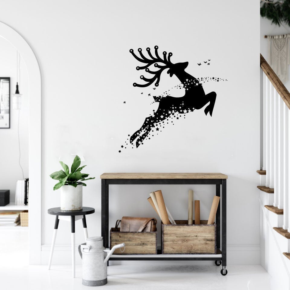 Reindeer Silhouette Christmas Vinyl Home Decor Wall Decal