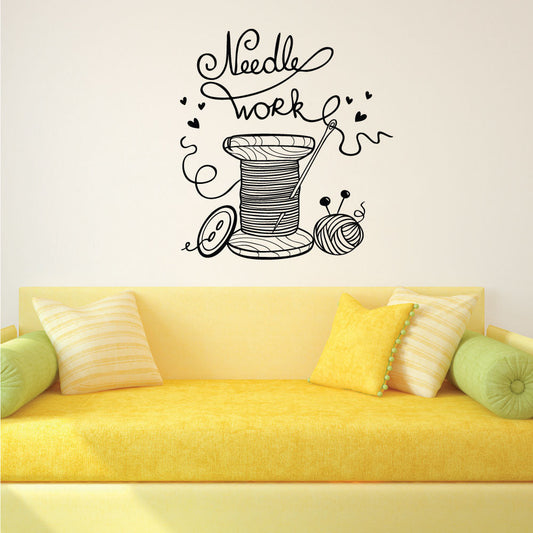 Needle Work Thread Bobbin Silhouette Vinyl Home Decor Wall Decal