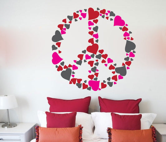 Peace Sign Symbol Hearts Silhouette Vinyl Home Decor Wall Decal