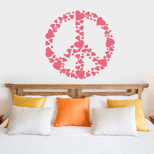 Peace Sign Symbol Hearts Silhouette Vinyl Home Decor Wall Decal