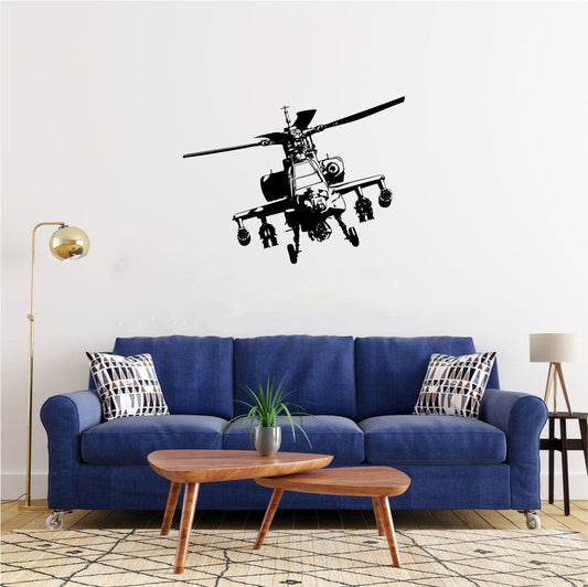 Apache Military Helicopter Chopper Silhouette Vinyl Home Decor Wall Decal 