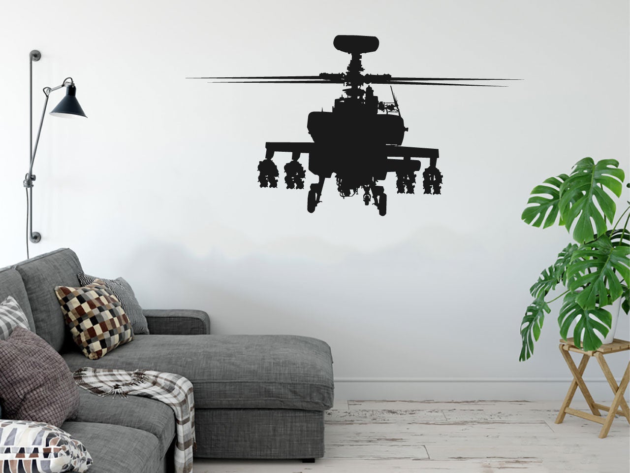 Apache Military Helicopter Chopper Silhouette Vinyl Home Decor Wall Decal 