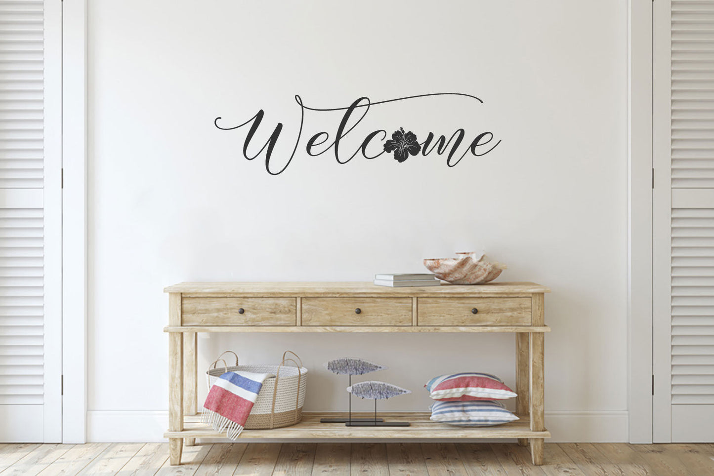 Welcome Hibiscus Vinyl Home Decor Wall Decal Words 