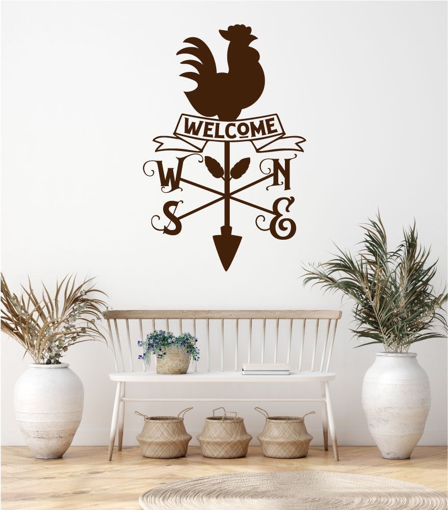 Welcome Rooster Weathervane Farmhouse Farm House Vinyl Home Decor Wall Decal Words 