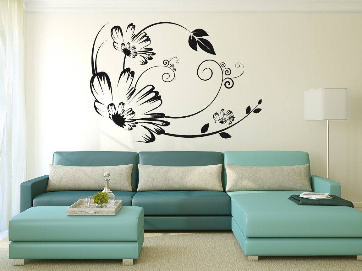 Flower Swirls Vinyl Home Decor Wall Decal 