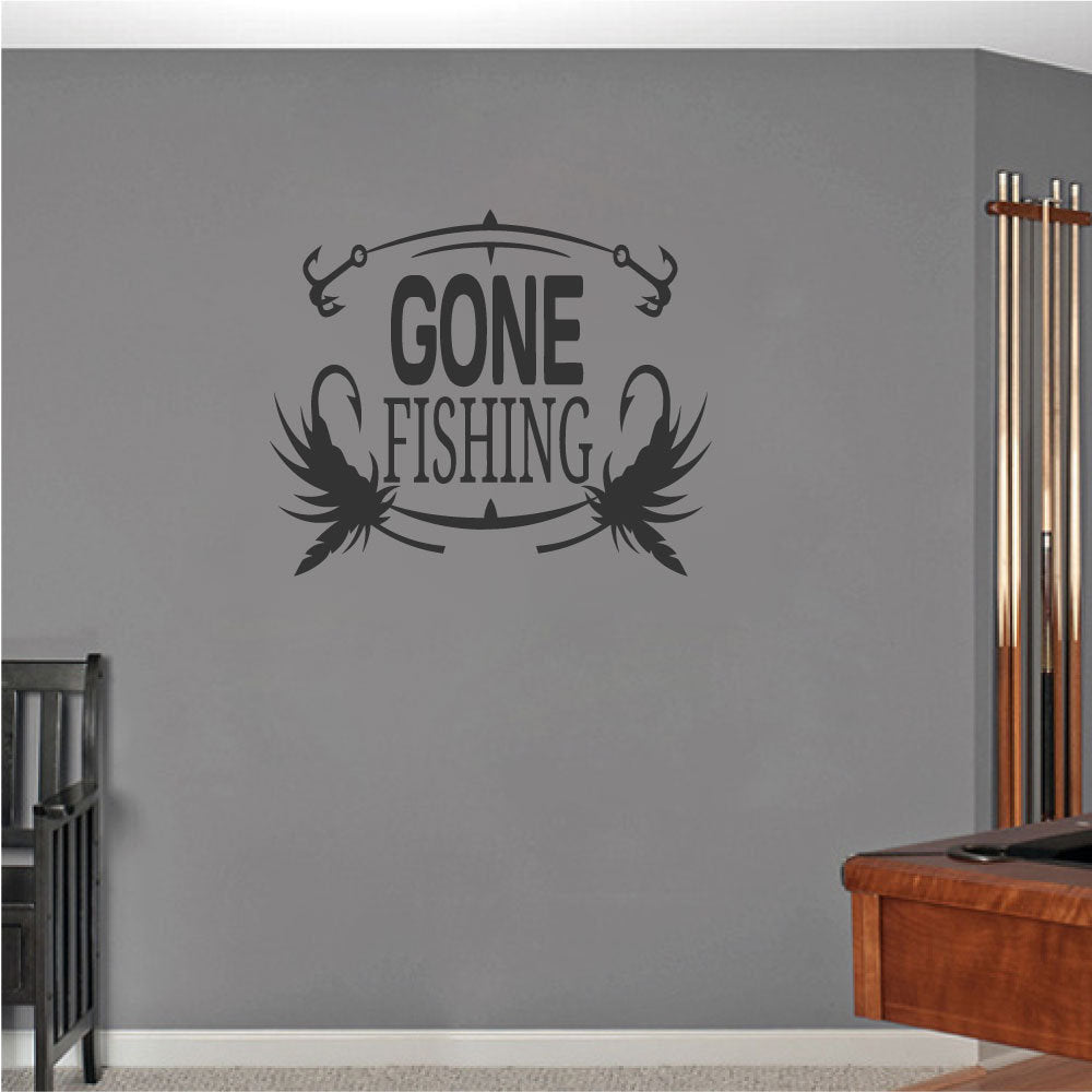 Gone Fishing Vinyl Home Decor Wall Decal Words 