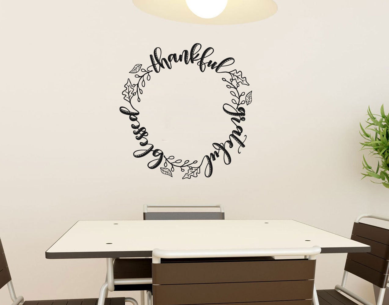 Thankful Grateful Blessed Wreath Vinyl Home Decor Wall Decal Words 