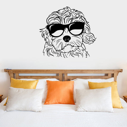 Puppy Dog Head and Sunglasses Vinyl Home Decor Wall Decal