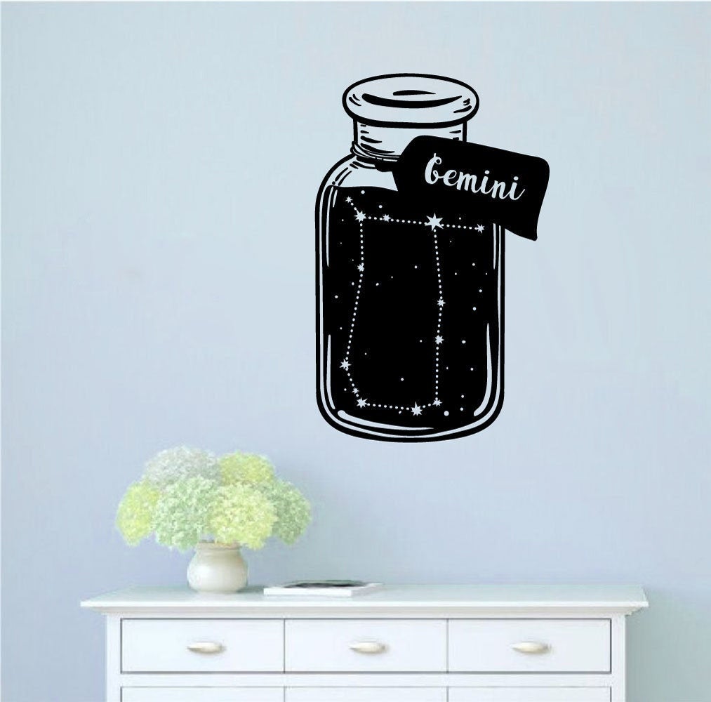 Gemini Zodiac Astrology Constellation Bottle Vinyl Home Decor Wall Decal 