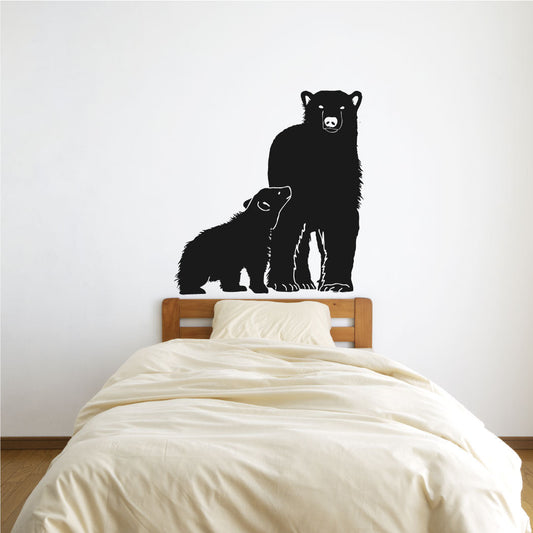 Bear and Cub Silhouette Vinyl Home Decor Wall Decal 