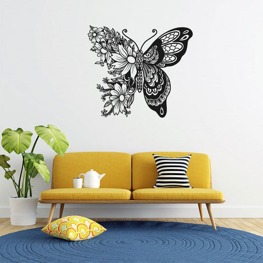 Butterfly Flowers Vinyl Home Decor Wall Decal 